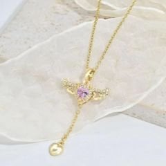 Kanat Çırpan Melek Kanadı Kalpli Gold Kolye