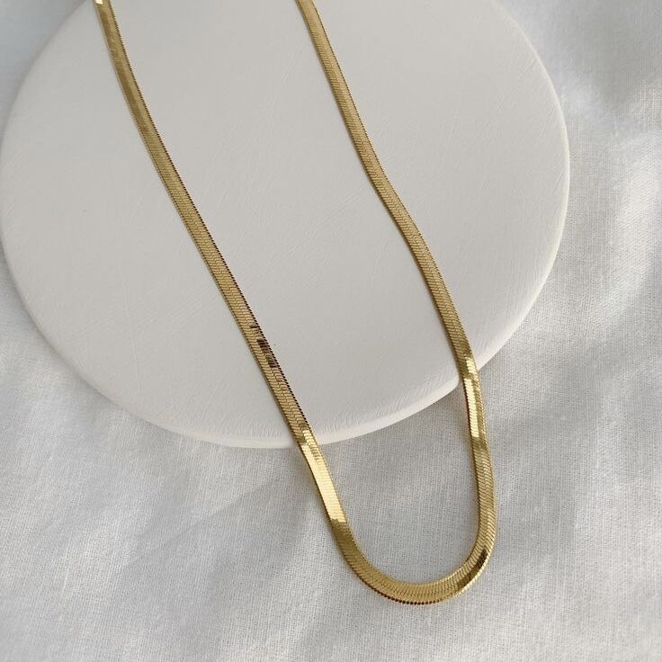İtalyan Yassı Çelik Kolye - Gold
