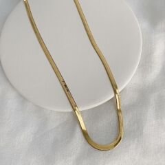 İtalyan Yassı Çelik Kolye - Gold