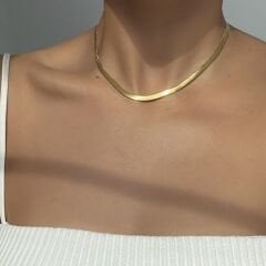 İtalyan Yassı Çelik Kolye - Gold