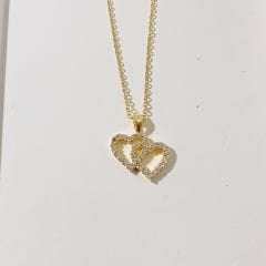 Taşlı Kalp Kolye Gold