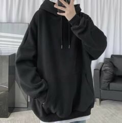 Siyah Kapüşonlu Oversize Unisex Sweatshirt
