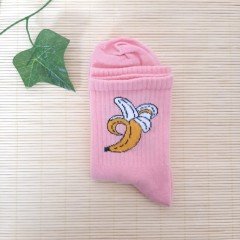 Pembe üzerine Muz Baskılı Çorap