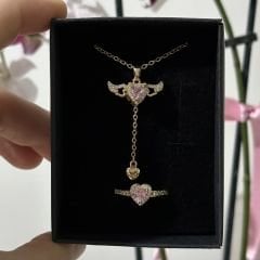 Kanat Çırpan Kolye Ve Yüzük Set  Gold Renk