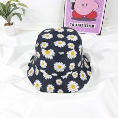 Papatya Desenli Siyah Bucket - Balıkçı Şapka