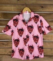 Pembe Şeytan Desenli Unisex Gömlek