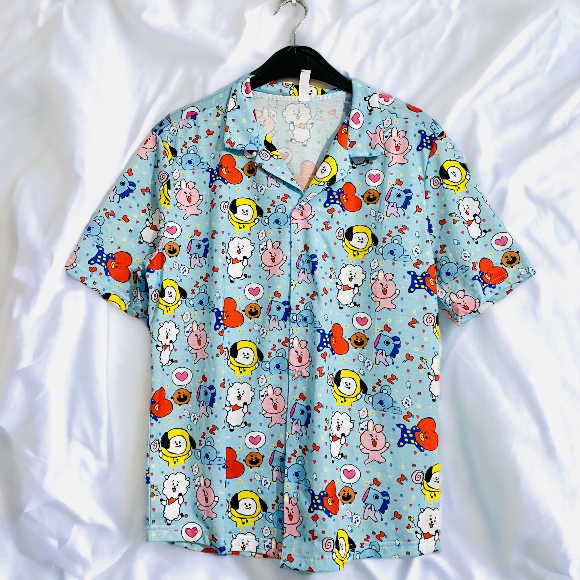 Mavi BT21 Karakter Baskılı Unisex Gömlek