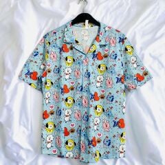Mavi BT21 Karakter Baskılı Unisex Gömlek