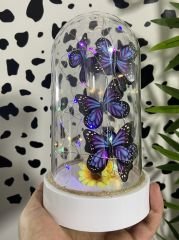 Renkli Peri Led'li 3 Modlu  Lila Beyaz Kelebek Fanus