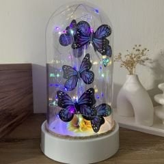 Renkli Peri Led'li 3 Modlu  Lila Beyaz Kelebek Fanus