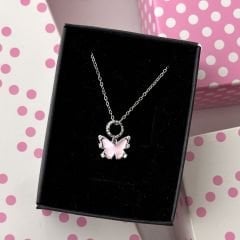 Pink Butterfly Kolye