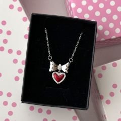 Ribbon Heart Kırmızı Kolye