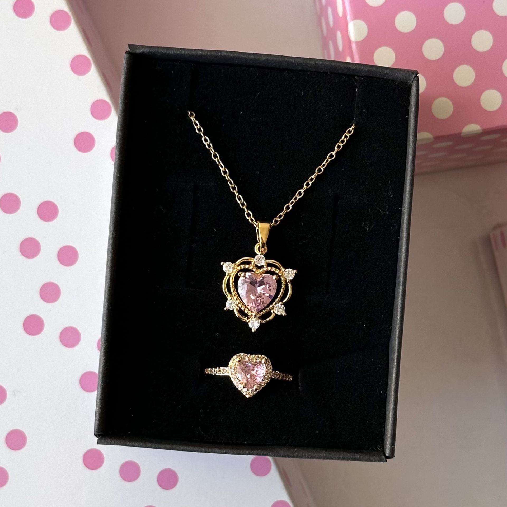 Love Heart Kolye Yüzük Set Gold