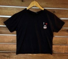 Nutella Nakışlı Siyah Kadın Crop T-Shirt