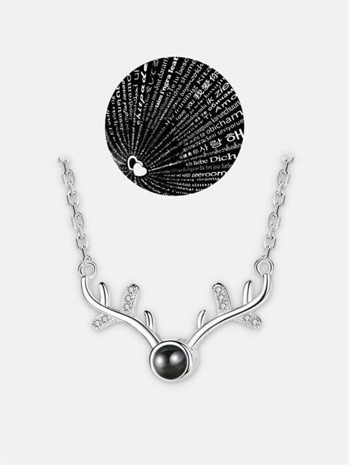 Silver Geyik Boynuzlu 100 Dilde Seni Seviyorum Kolye