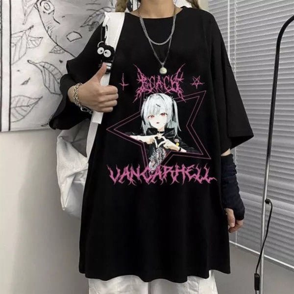 Harajuku T Shirt Aesthetic Gothic Punk Cartoon Siyah Oversize