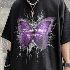 Gothic Harajuku Butterfly Siyah Oversize Unisex T-Shirt