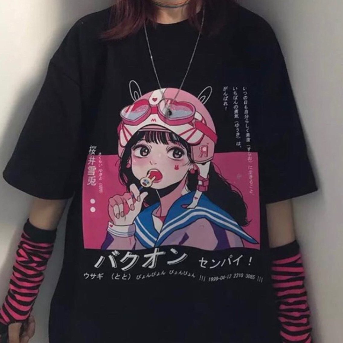 Anime Siyah Lolipop Girl Unisex Oversize Kalıp T-shirt