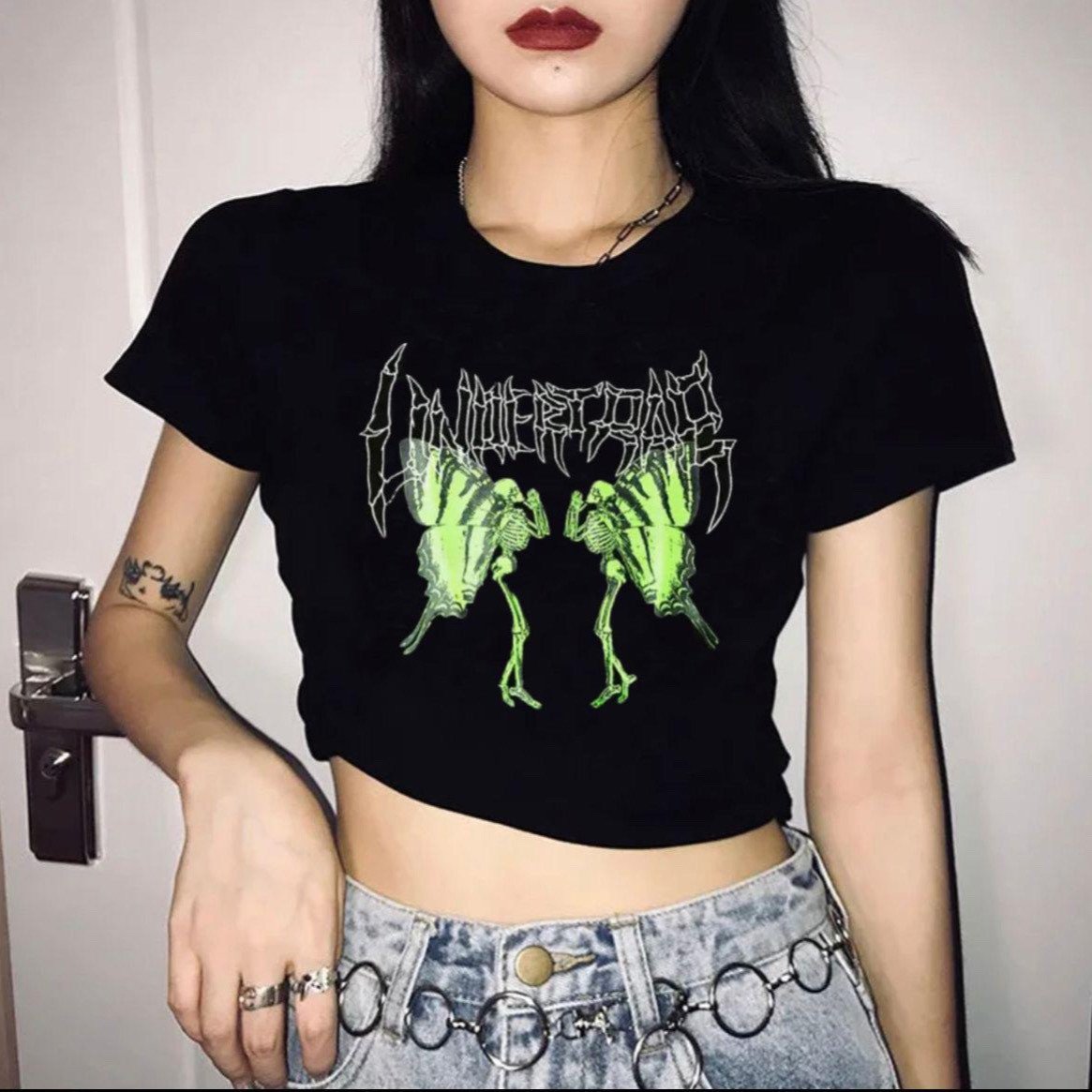 İskelet Kelebek Crop T-shirt