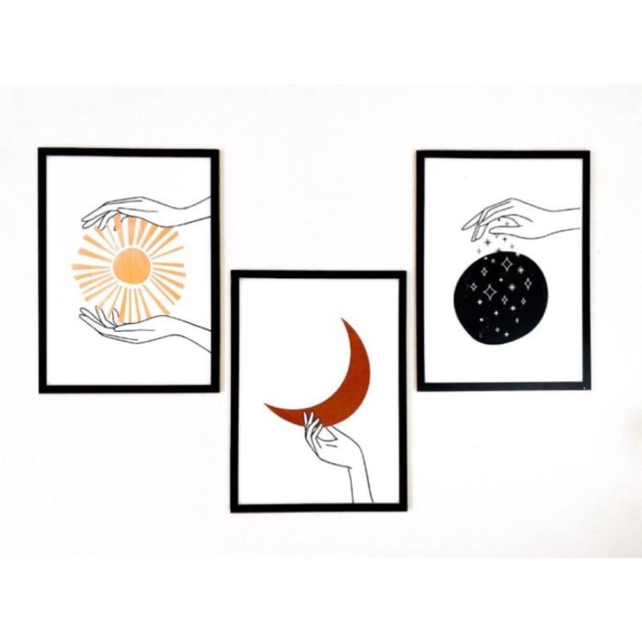 Moon - Hand 3'lü Ahşap Tablo Seti
