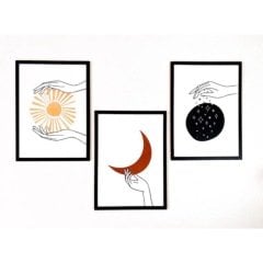Moon - Hand 3'lü Ahşap Tablo Seti