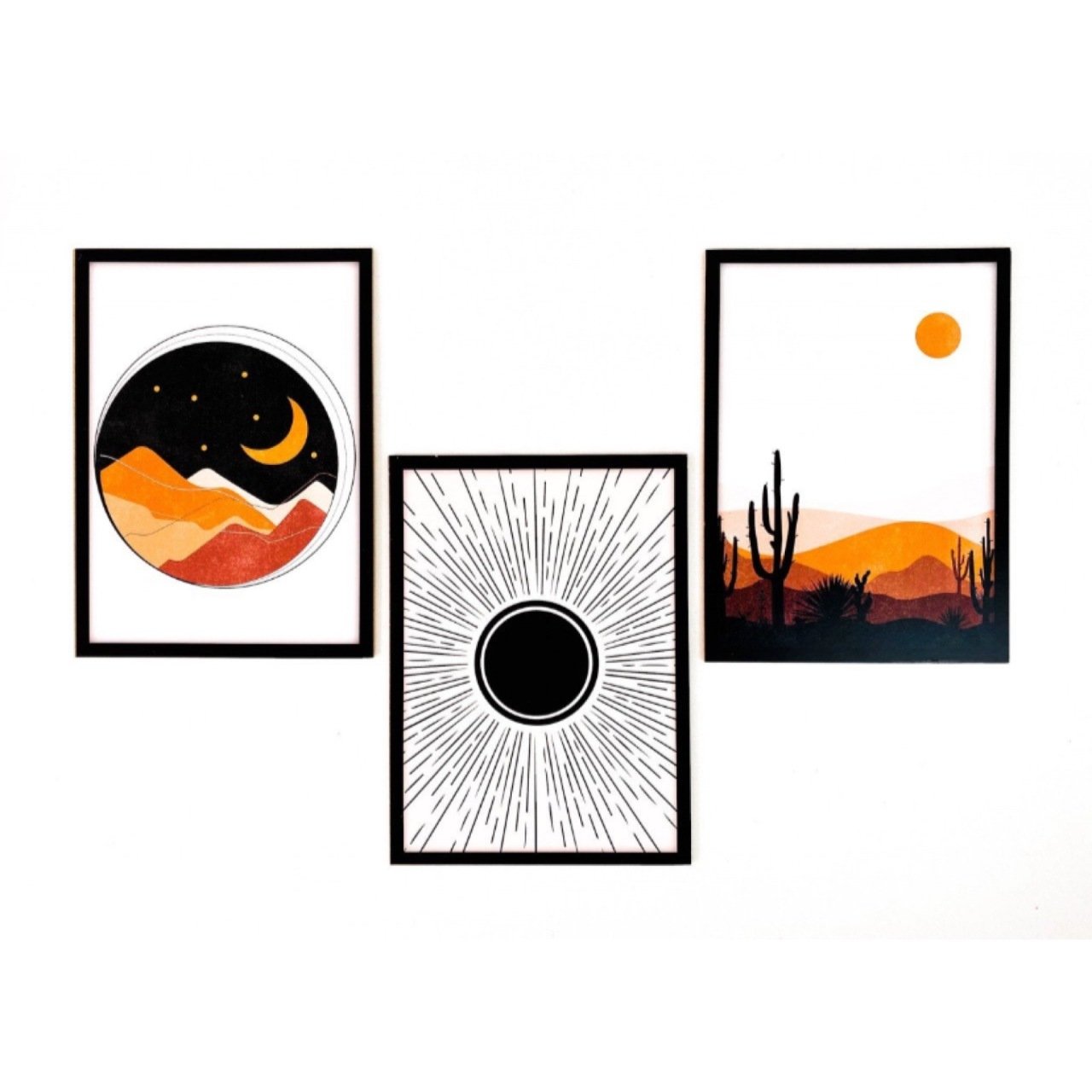 Sun & Desert 3'lü Ahşap Tablo Seti