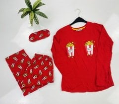 Popcorn Baskılı Uzun Pijama Takımı