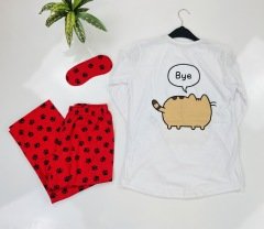 Hi Baskılı Uzun Pijama Takımı - Kırmızı