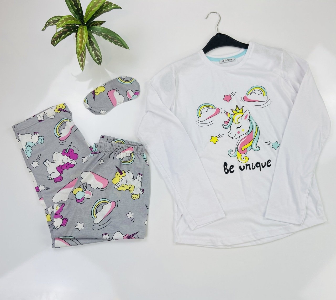 Unicorn Baskılı Uzun Pijama Takımı