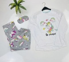 Unicorn Baskılı Uzun Pijama Takımı