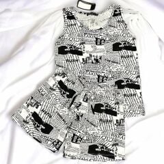 Gazete Desenli Pijama Takımı