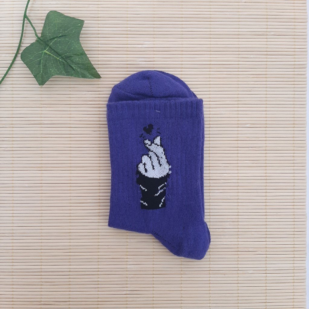 Heart Baskılı Çorap Mor
