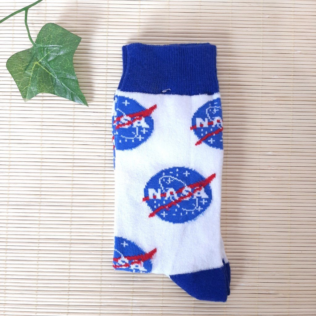 Beyaz Nasa Baskılı Çorap