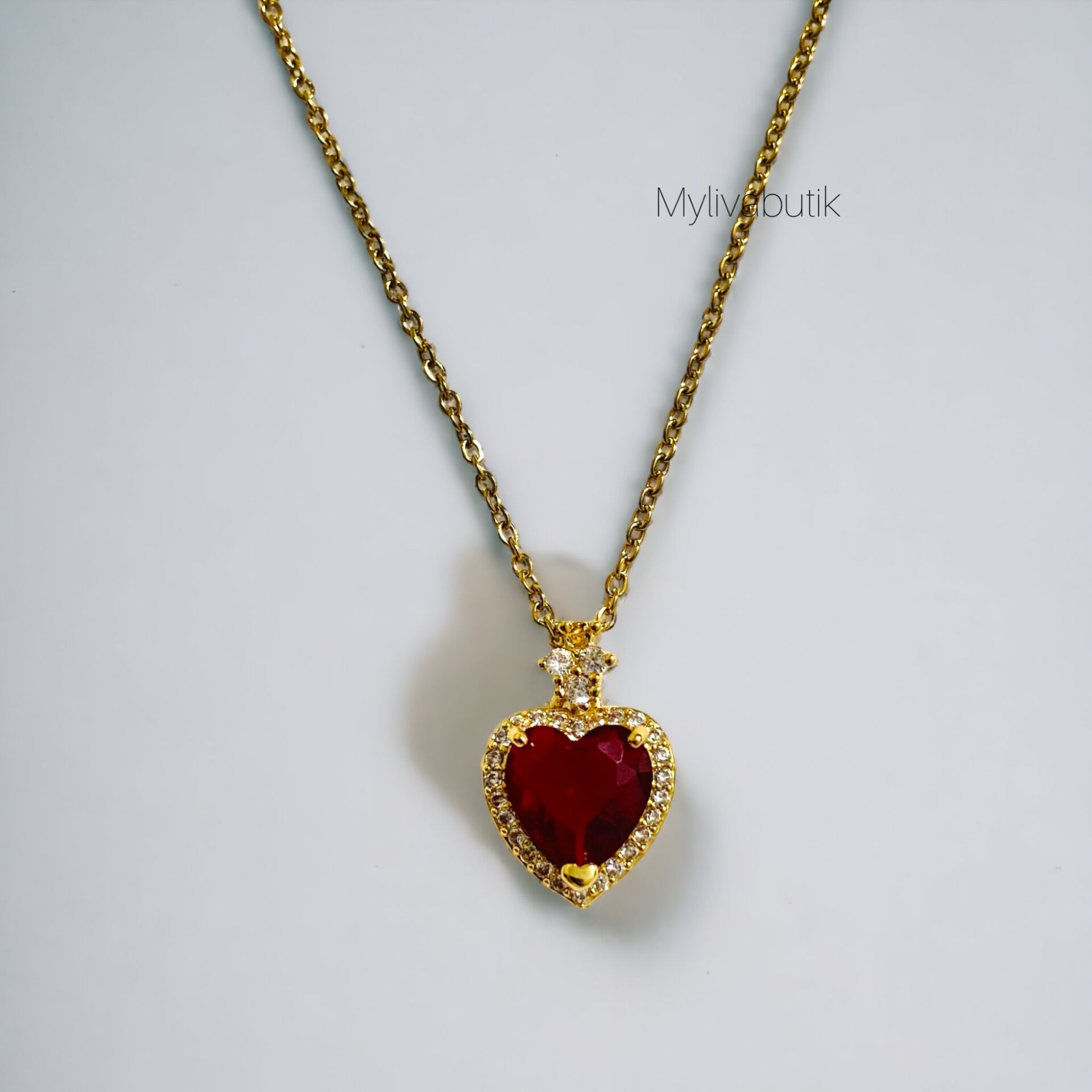 Kırmızı Kalp Kolye Gold